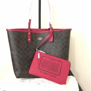 ❌sold ❌Coach Reversible Tote 🤎❤️Brown Hot Pink